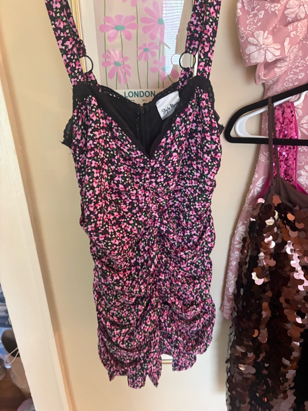 Ruched Mini Dress in Pink Floral